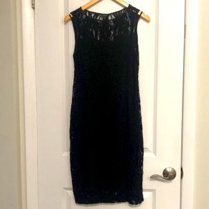 NWOT Talbots Little Sleeveless Sheath Black Dress Lace Overlay Satin Underlay 2P
